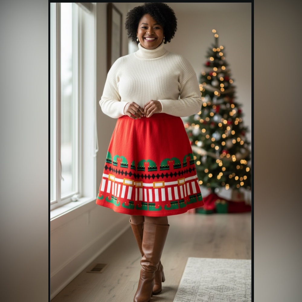 Elf Ugly Christmas Festive Red Knit Mini Skirt With Love Derek